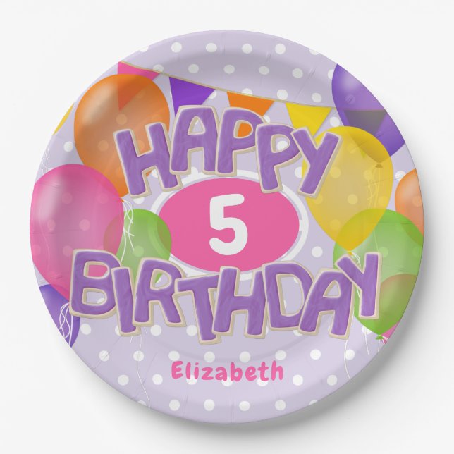 purple happy birthday cutout cookies w balloons paper plates (Front)