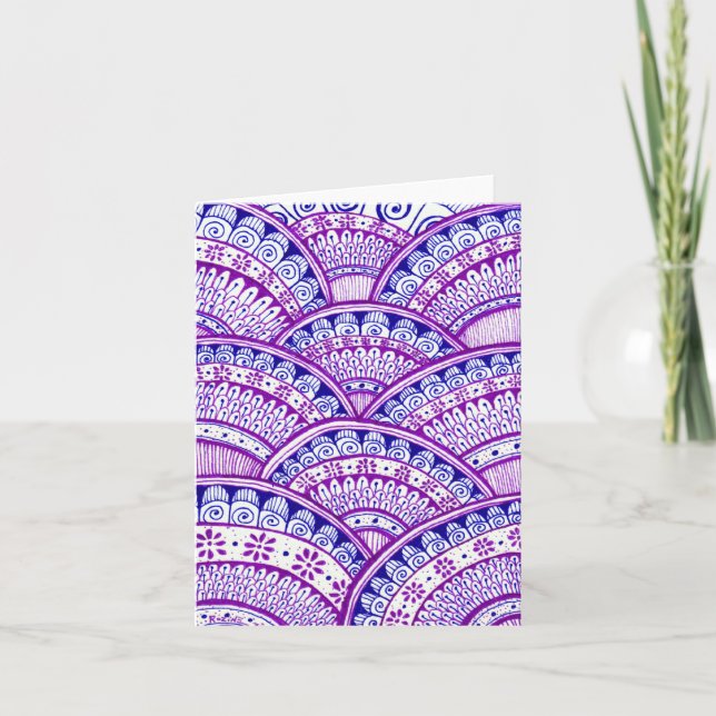 Purple Happy Birthday Damask Indian Mandala Blank Card (Front)