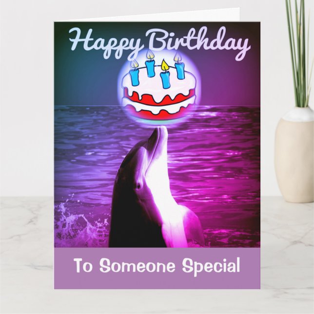Purple Happy Birthday Dolphin Art Card (Front)