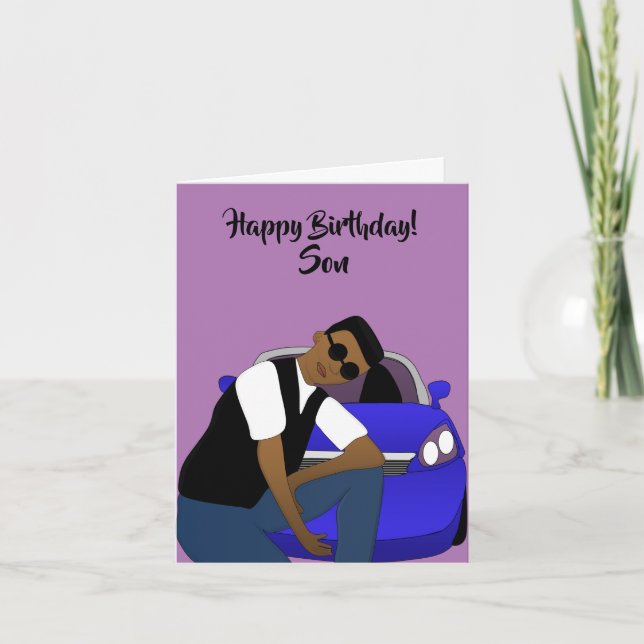 Purple Happy Birthday Son African American Card (Front)