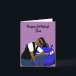 Purple Happy Birthday Son African American Card<br><div class="desc">This cool Birthday card for a son,  features a young African American male posing in front of a blue sports car.  Send a card to your loved one that's relatable and expresses your message the way you intended.</div>