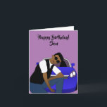 Purple Happy Birthday Son African American Card<br><div class="desc">This cool Birthday card for a son,  features a young African American male posing in front of a blue sports car.  Send a card to your loved one that's relatable and expresses your message the way you intended.</div>