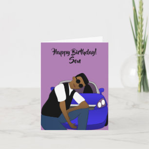 Purple Happy Birthday Son African American Card