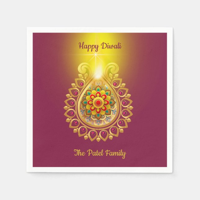 Purple Happy Diwali  Napkins (Front)
