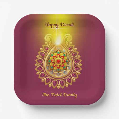 Purple Happy Diwali Paper Plate