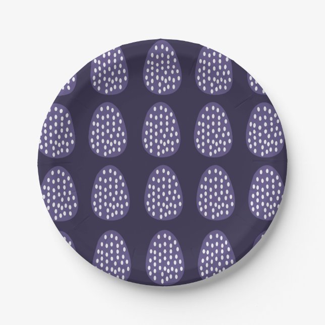 Purple Happy Easter Eggs Pattern Paper Plates (Front)
