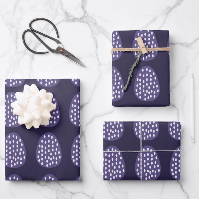 Purple Happy Easter Eggs Pattern Wrapping Paper Sheets (Front)