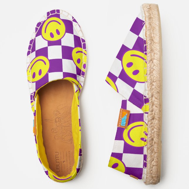 purple happy face check groovy espadrilles (Side)