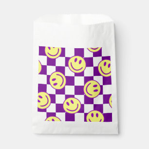 purple happy face check groovy favor bag