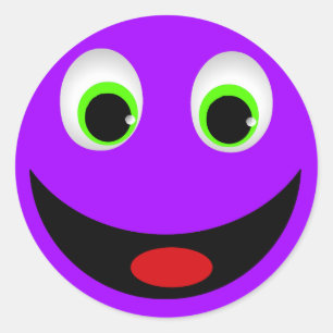 PURPLE HAPPY FACE CLASSIC ROUND STICKER