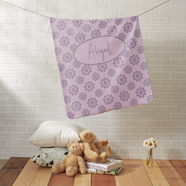 Purple Happy Face Flowers  Baby Blanket (In Situ)