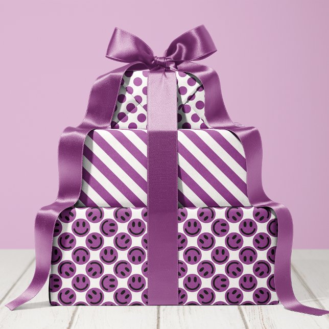 Purple Happy Face Stripes and Polka Dot Wrapping Paper Sheets (Creator Uploaded)