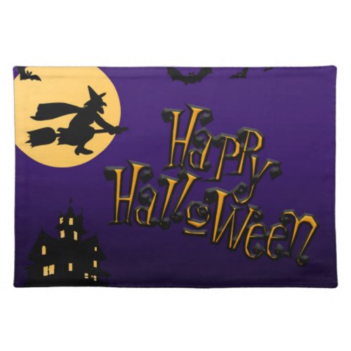 Purple Happy Halloween flaying Witch _Placemats Placemat