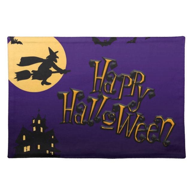 Purple Happy Halloween flaying Witch -Placemats Placemat (Front)