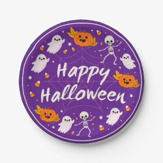 Purple Happy Halloween Paper Plates