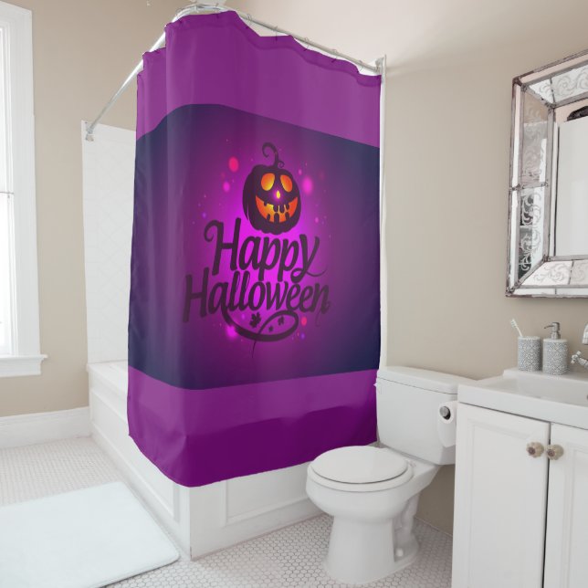 Purple Happy Halloween Shower Curtain (In Situ)