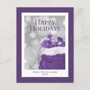 Purple Happy Holidays Stars Christmas Gifts Holiday Postcard