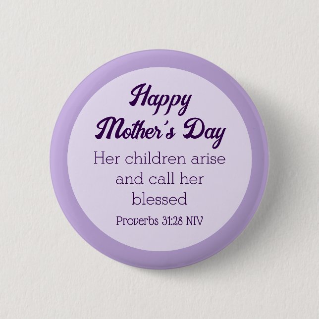 Purple Happy Mother's Day Bible Verse Simple Button (Front)