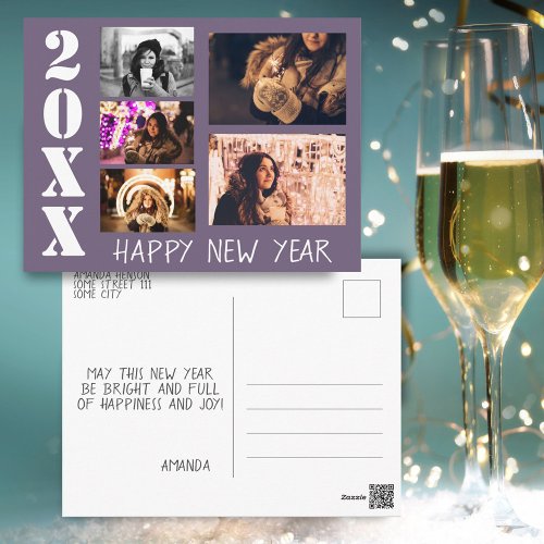 Purple Happy New Year 2024 5 Photo Collage Postcard