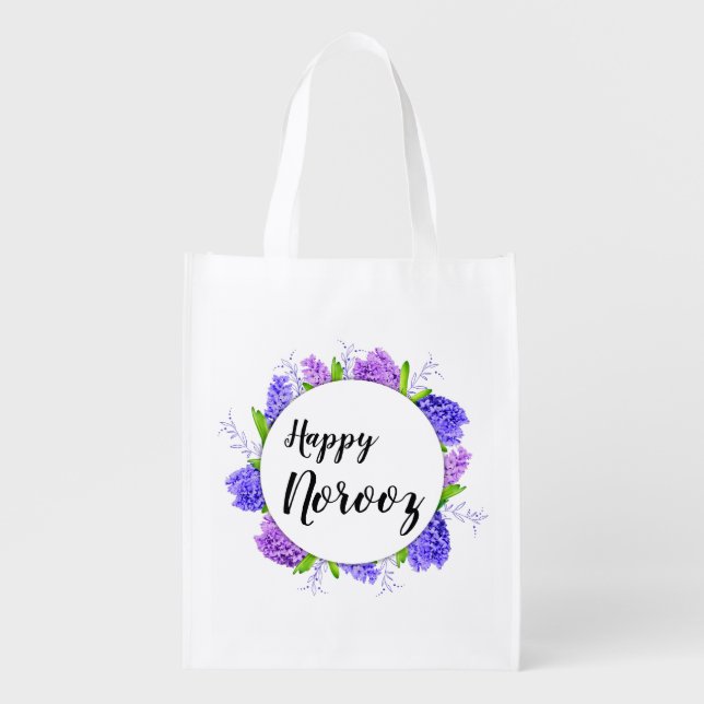 Purple Happy Norooz Hyacinth Wreath New Year Grocery Bag (Front)