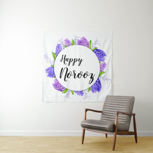 Purple Happy Norooz Hyacinth Wreath New Year Tapestry