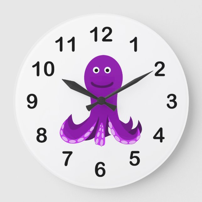 Purple happy octopus cartoon large clock (Front)