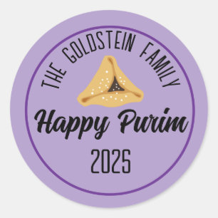 Purple Happy Purim Hamentashen Classic Round Stick Classic Round Sticker