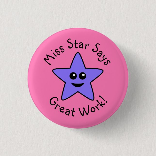 Purple Happy Star Great Work Button (Front)