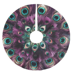 Purple Hard Pastels Drawing Peacock Feathers Brushed Polyester Tree Skirt