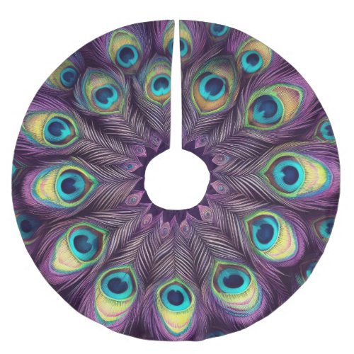 Purple Hard Pastels Drawing Peacock Feathers Brushed Polyester Tree Skirt