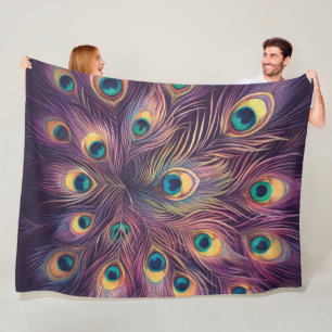 Purple Hard Pastels Drawing Peacock Feathers Fleece Blanket