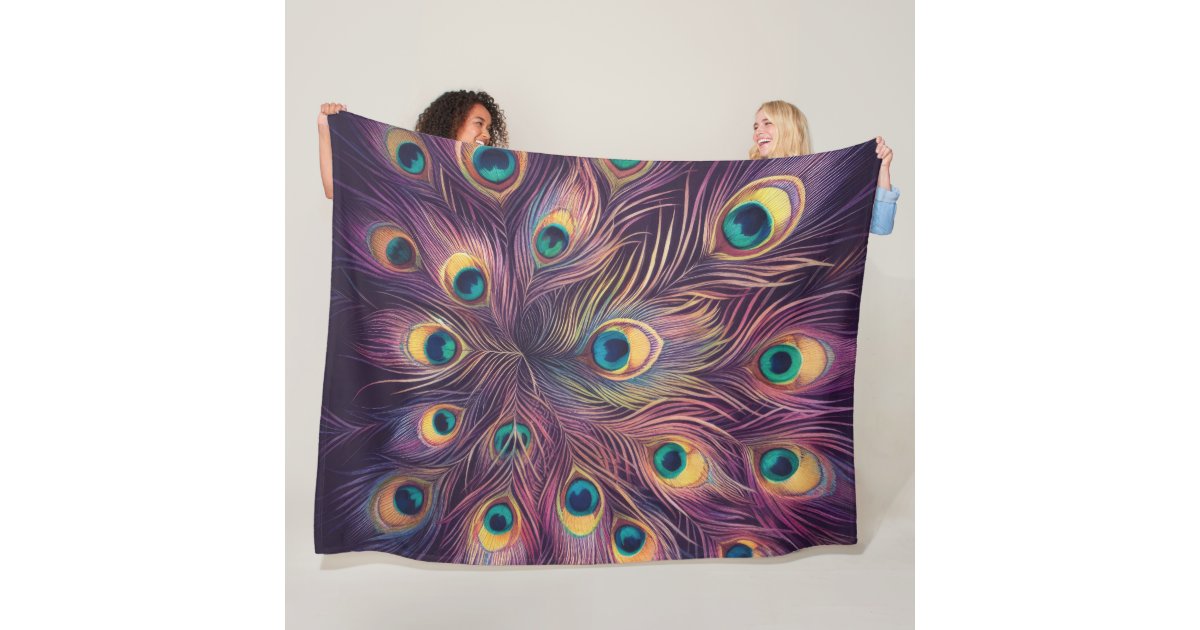 Peacock Feathers Fleece Blanket