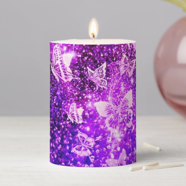 Purple Harmony: Butterfly-Inspired Pillar Candle (In Situ)