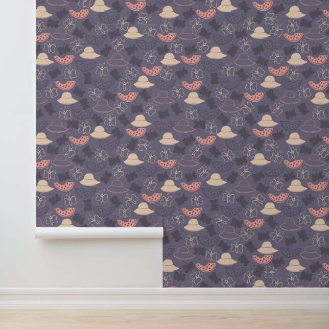 Purple Hat Butterfly Watermelon Pattern Wallpaper (Application)