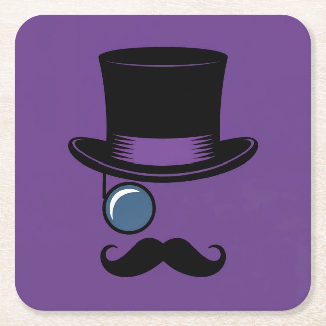 Purple Hat Monocle Mustache Coaster Set (Front)