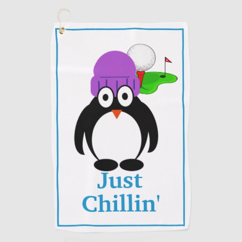 Purple Hat Penguin Just Chillin Golf Towel