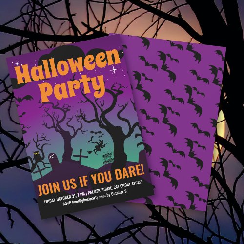 Purple haunted graveyard Halloween party Invitation