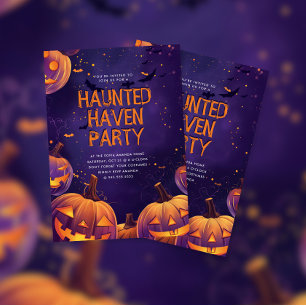 Purple Haunted Haven Halloween Party Invitation
