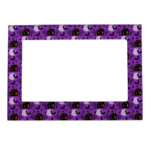 PURPLE HAUNTED HOUSES AND HALLOWEEN BATS MAGNETIC FRAME