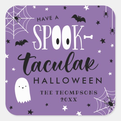 Purple Have A Spooktacular Halloween Favor Square Sticker