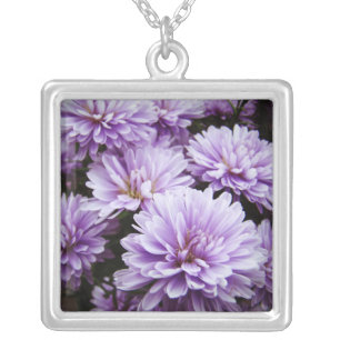 Purple Haze Chrysanthemums Silver Plated Necklace