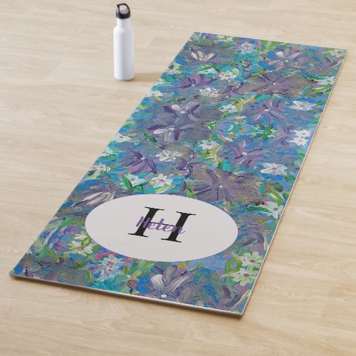 Purple Haze Floral Monogram Yoga Mat
