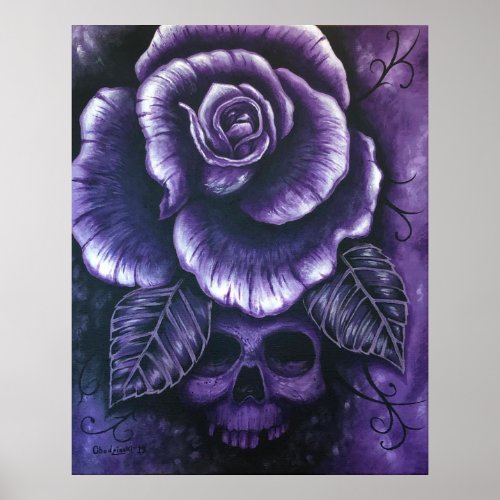 âœPurple Hazeâ Skull Rose Art Poster Print
