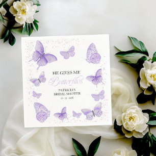 Purple He Gives Me Butterflies Bridal Shower  Napkins