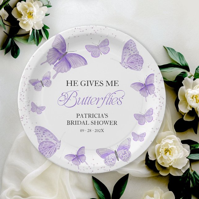 Purple He Gives Me Butterflies Paper Plates (Creator Uploaded)