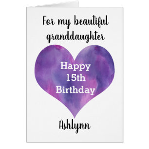 Purple Heart 15th Birthday Granddaughter Cards