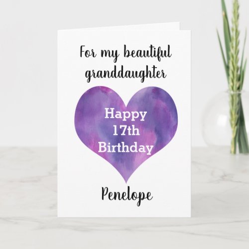 Purple Heart 17th Birthday Granddaughter Card