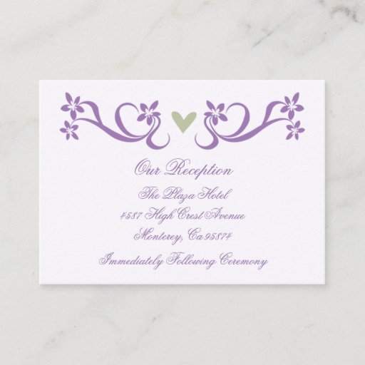 Customizable Purple Heart Accent Reception Insert Cards Business Card Templates
