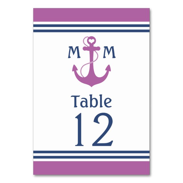 Purple Heart Anchor Nautical Table Number (Front)