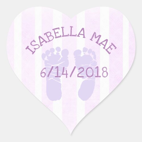 Purple Heart Baby Announcement Footprints Heart Sticker